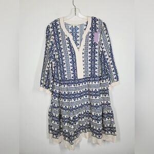 Fig + Flower Blue and White Patterned Women's Dress, Size 2X